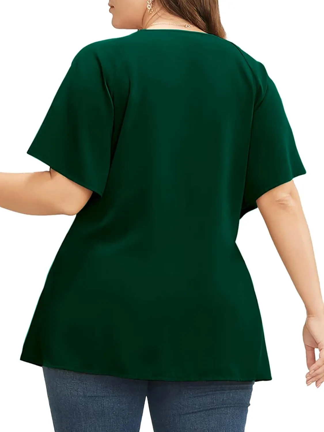 Cicy Bell Womens Plus Size Peplum Tops V Neck Keyhole Tie Front Ruffle Short Sleeve Tunic Blouse