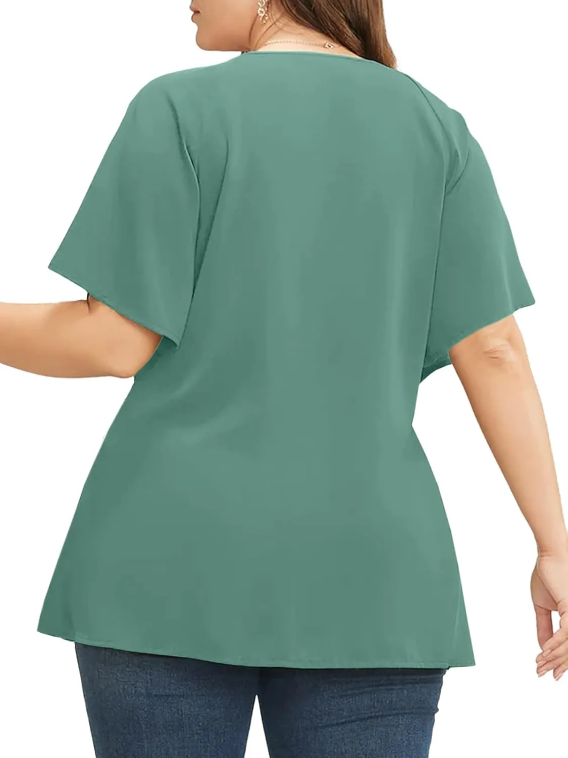 Cicy Bell Womens Plus Size Peplum Tops V Neck Keyhole Tie Front Ruffle Short Sleeve Tunic Blouse