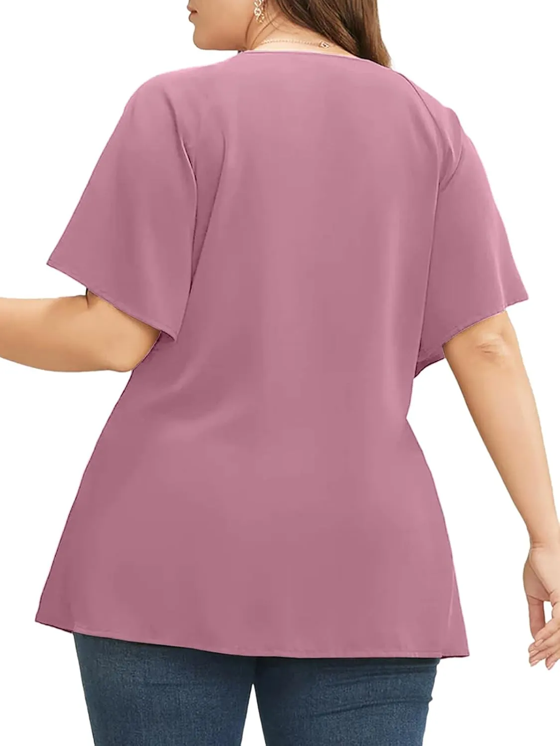 Cicy Bell Womens Plus Size Peplum Tops V Neck Keyhole Tie Front Ruffle Short Sleeve Tunic Blouse
