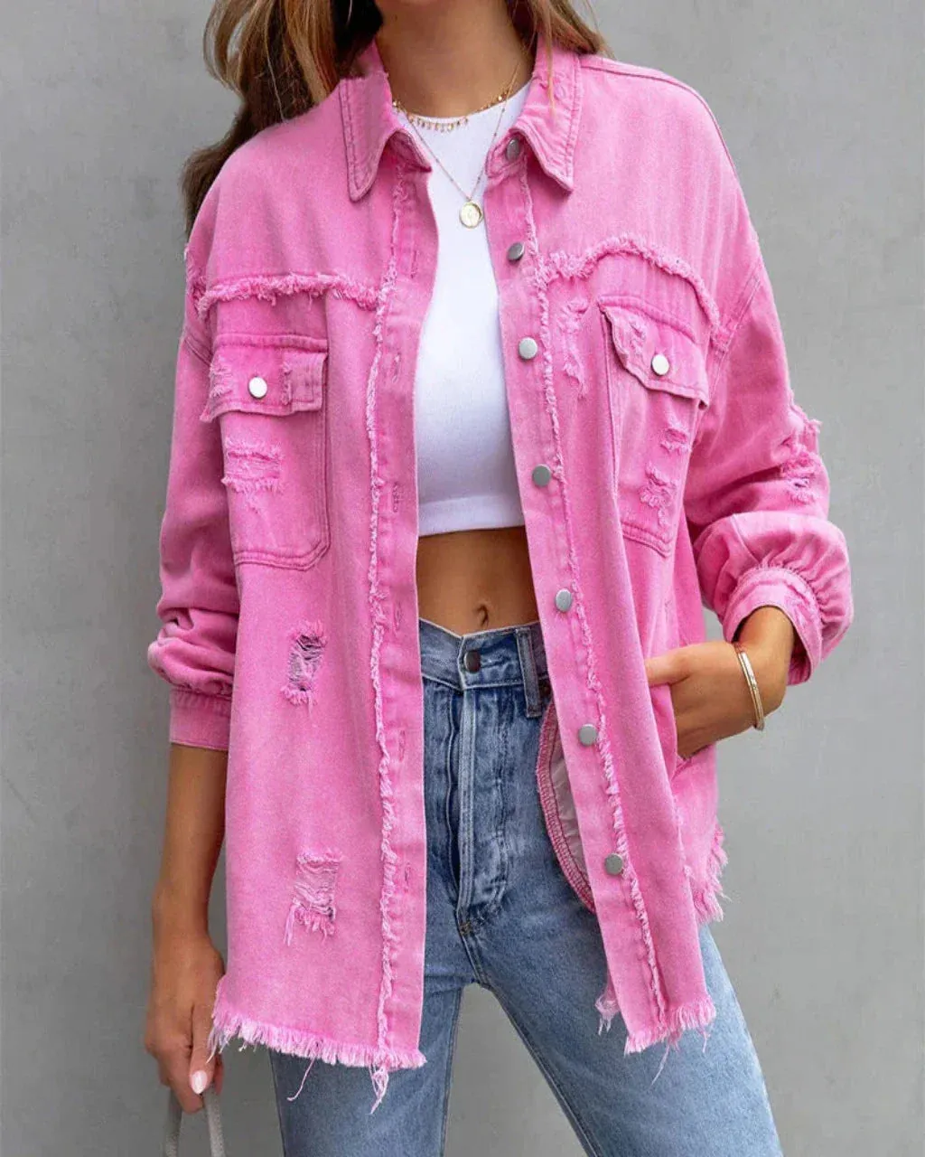 Clara | Women's Tattered Denim Jacket