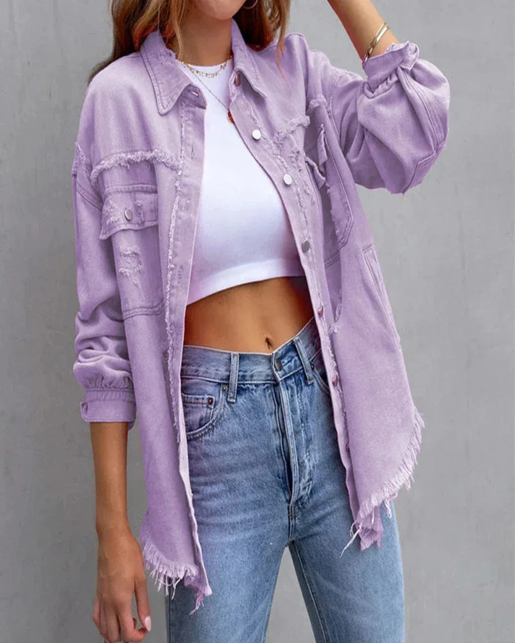 Clara | Women's Tattered Denim Jacket