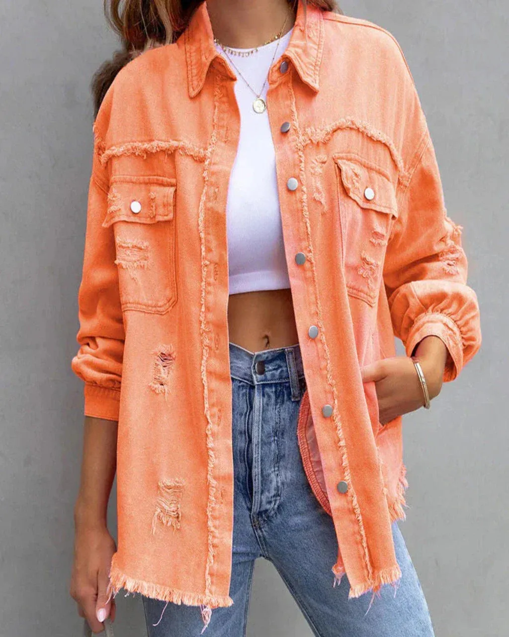 Clara | Women's Tattered Denim Jacket