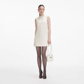 Cream Boucle Pearl Trim Mini Dress
