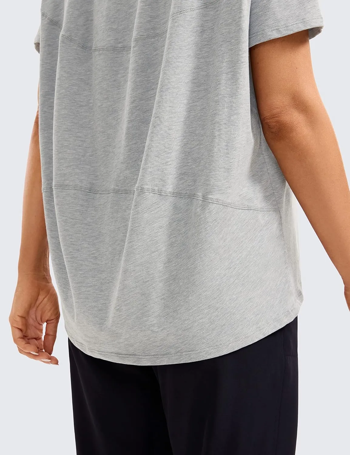 CRZ YOGA Women's Pima Cotton Short Sleeve Shirts Boat Neck Loose Fit Gym Workout T-Shirt Athletic Casual Tops