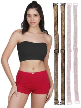 D'chica Cotton Strapless Tube Bra for Women | Bandeau Bra with Removable Pads | Black Tube Top with Adjustable Nylon Elastane Straps - Pack of 3
