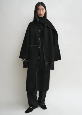 Embroidered scarf coat black