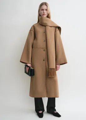 Embroidered scarf coat camel