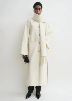 Embroidered scarf coat off white