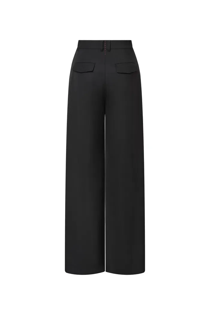 Ezra Wide Leg Trousers in Wool Twill
