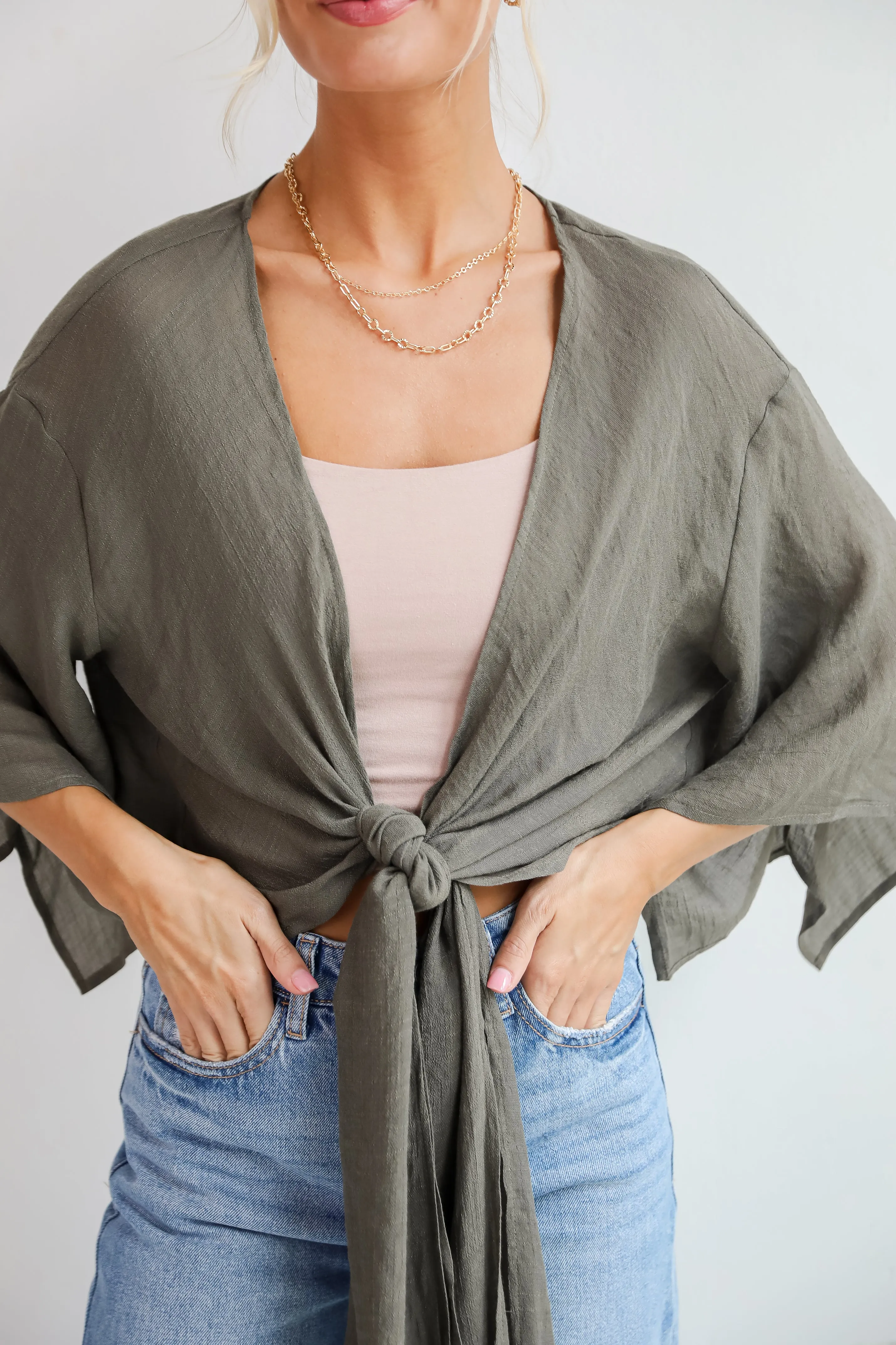 FINAL SALE - Enchanting Presence Olive Tie-Front Blouse