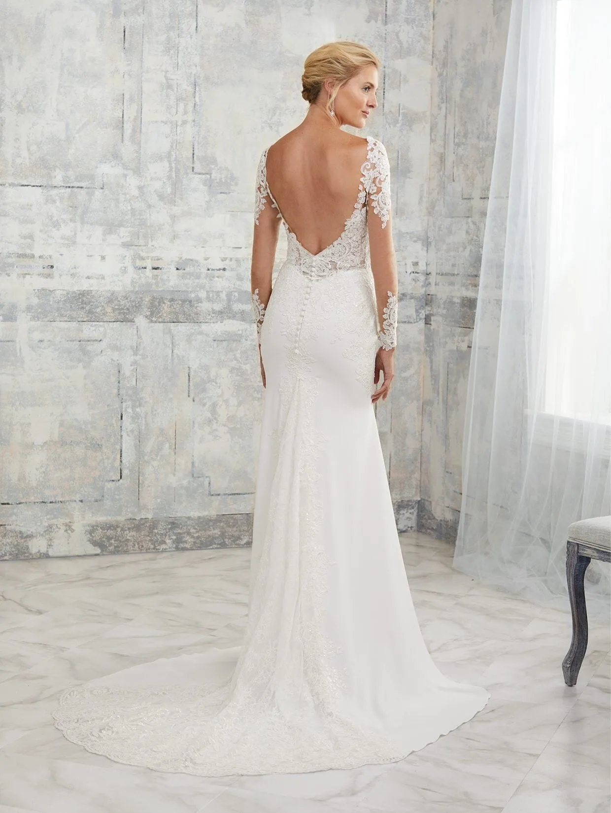 Fitted Long Sleeve Lace Bridal Gown by Adrianna Papell 31134