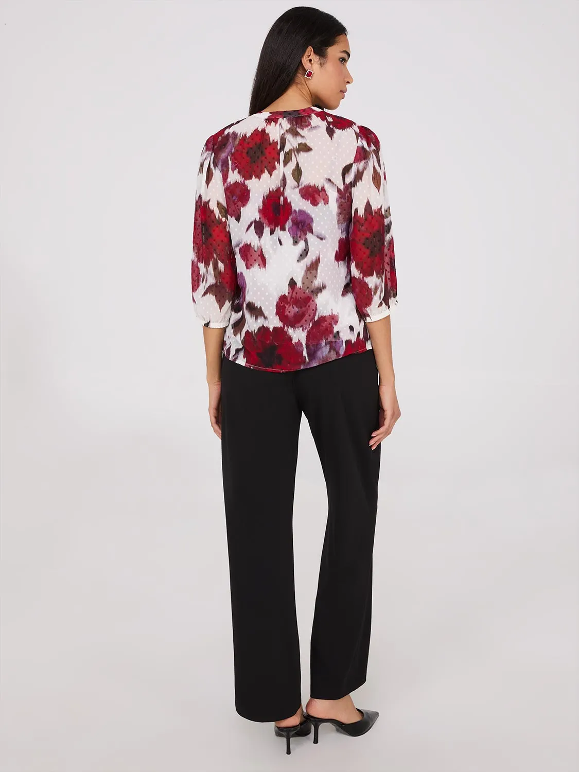 Floral Print Chiffon Tie Neck Blouse