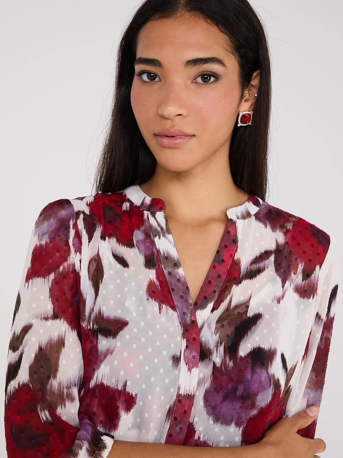 Floral Print Chiffon Tie Neck Blouse