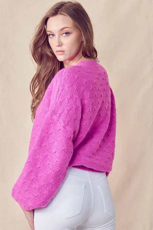 Fushia Pink Textured Drop Shoulder Sweater