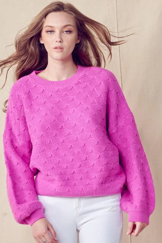 Fushia Pink Textured Drop Shoulder Sweater
