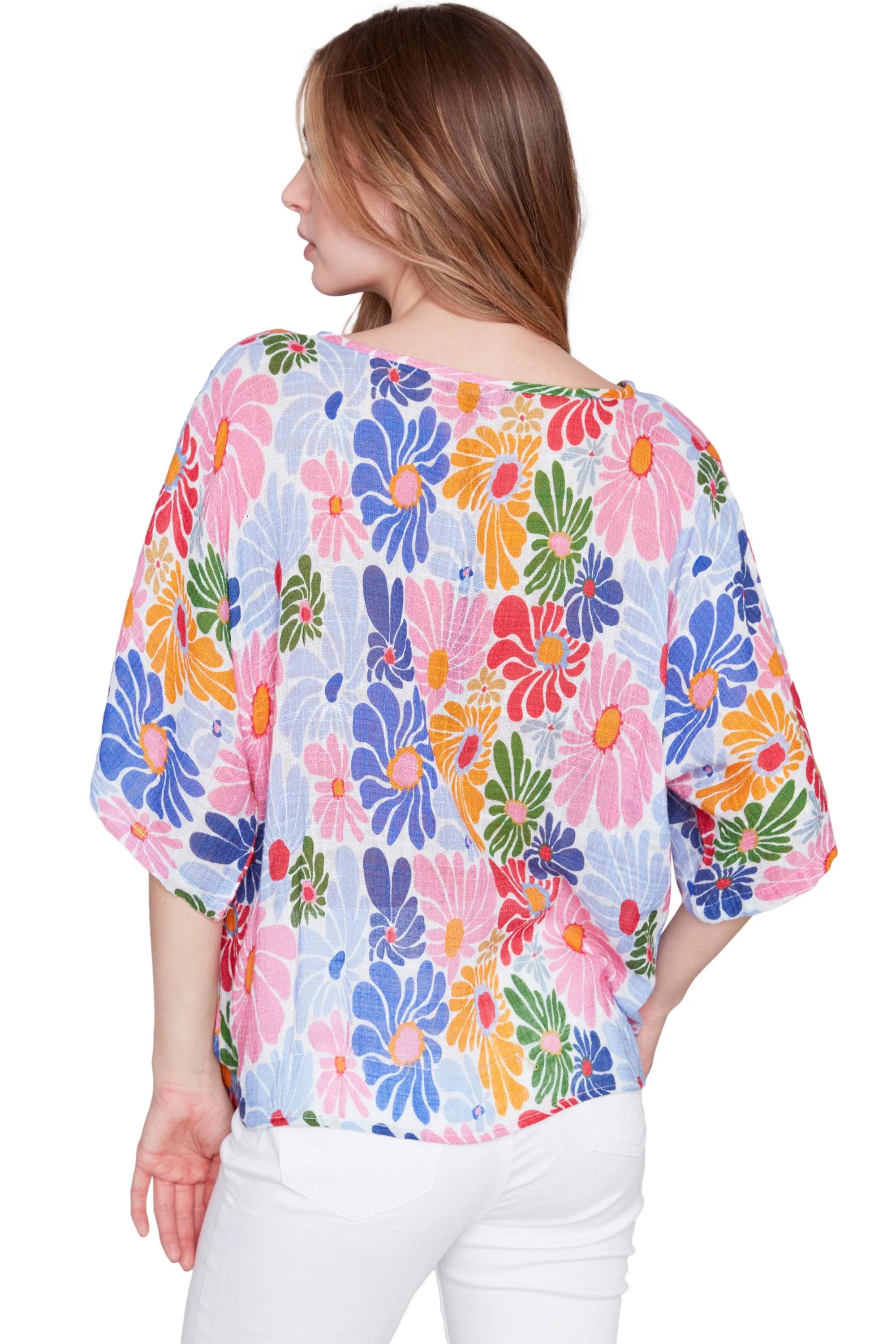 Groovy Blooms Tie Front Top