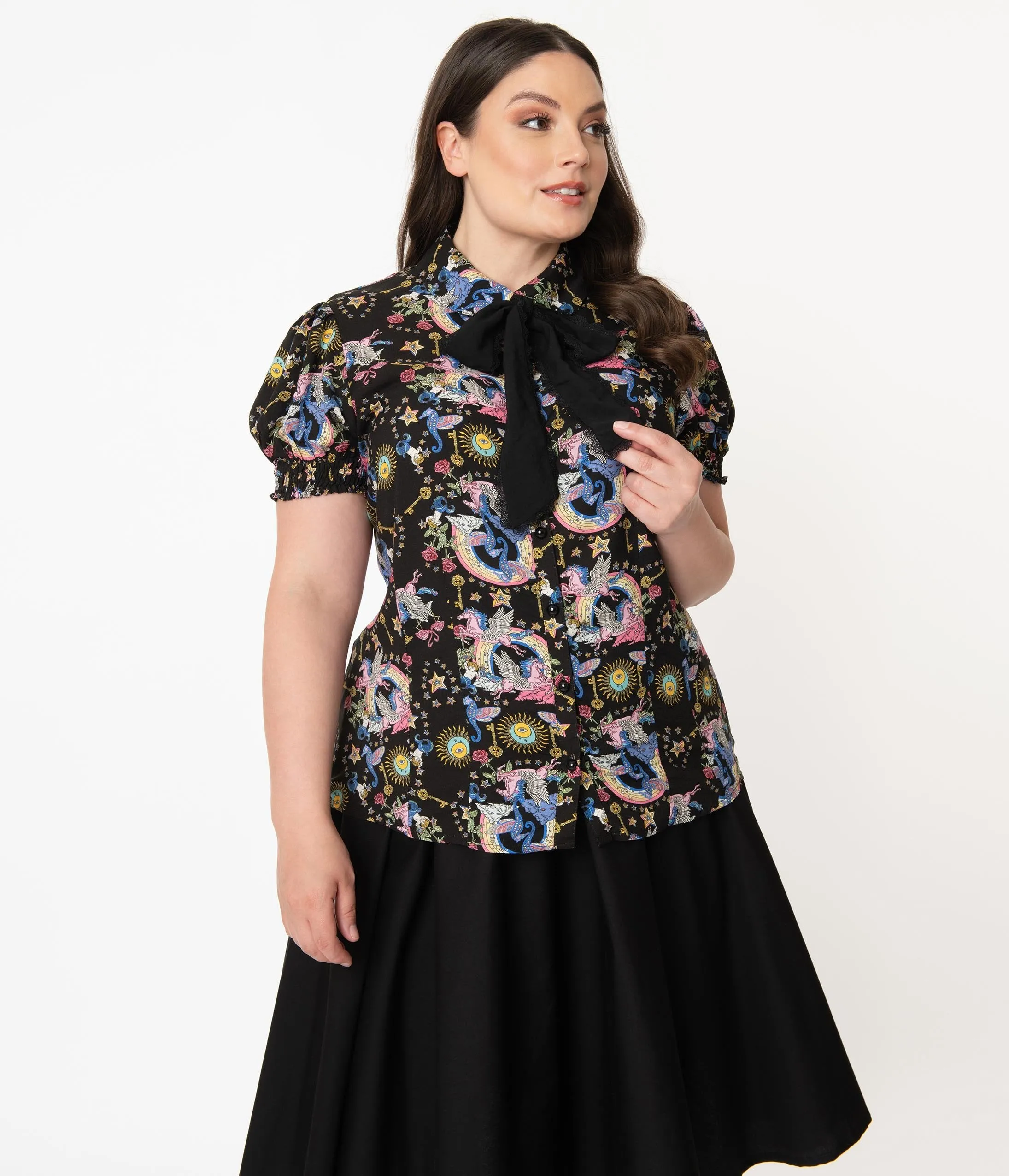 Hell Bunny Plus Size Black & Moondance Print Blouse