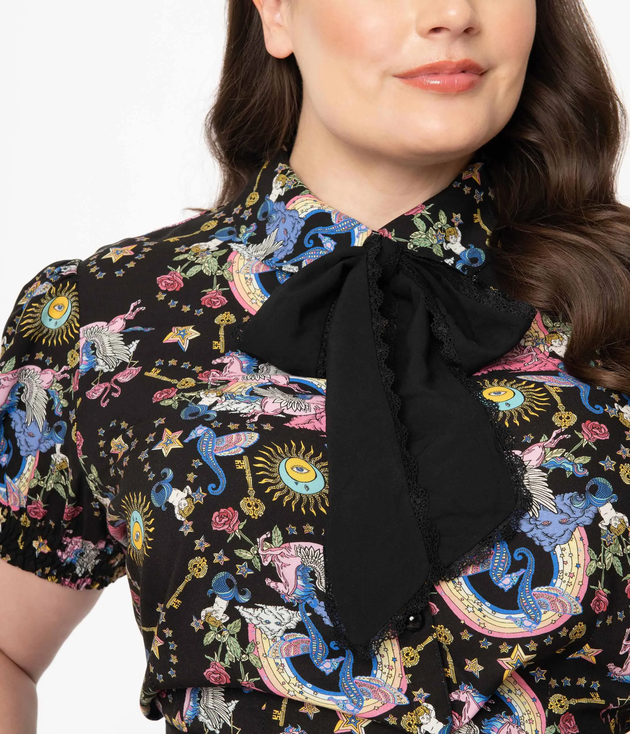 Hell Bunny Plus Size Black & Moondance Print Blouse