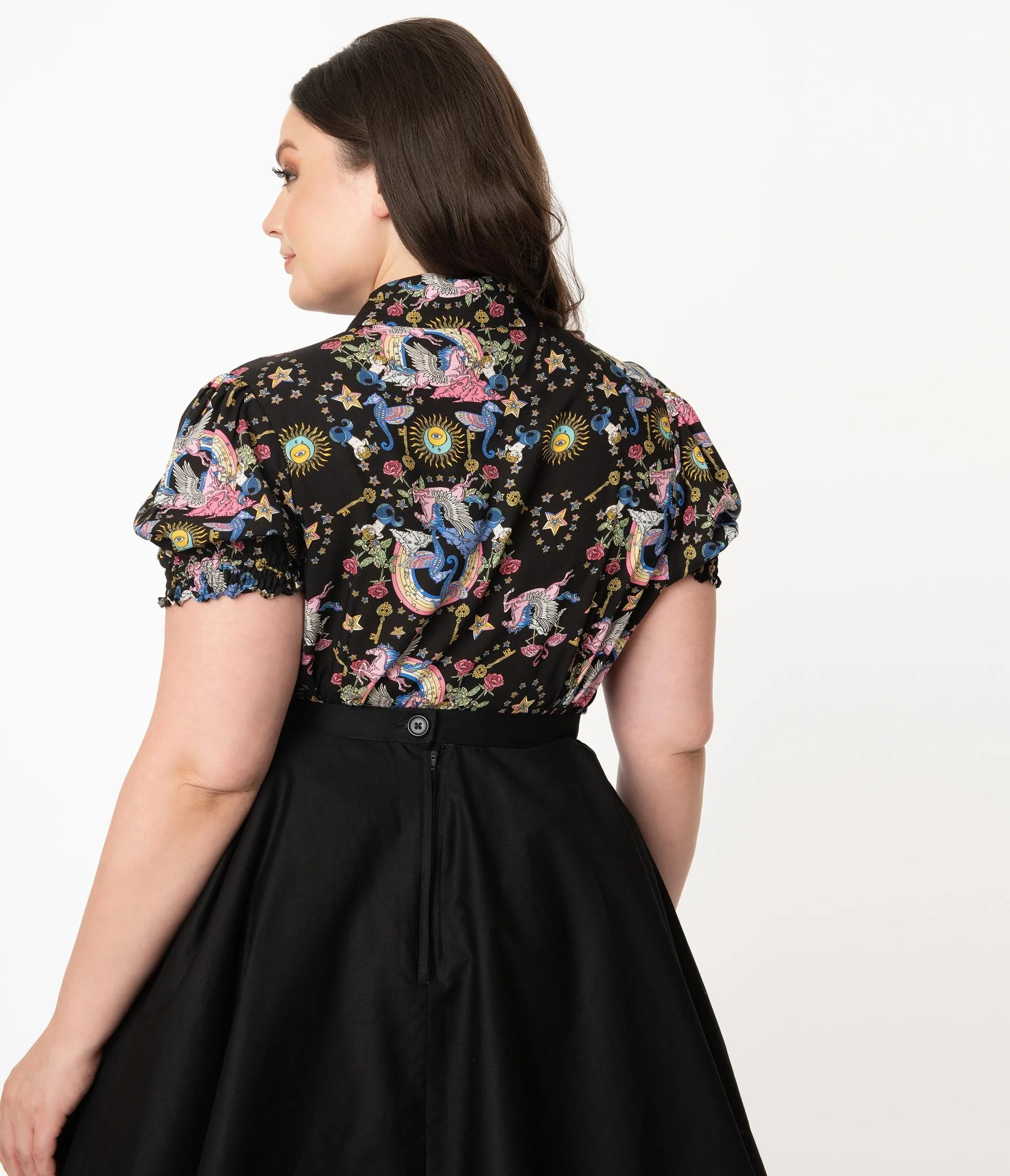 Hell Bunny Plus Size Black & Moondance Print Blouse