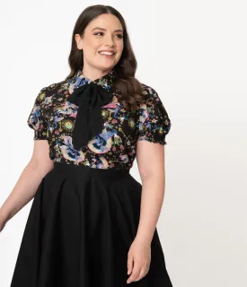 Hell Bunny Plus Size Black & Moondance Print Blouse