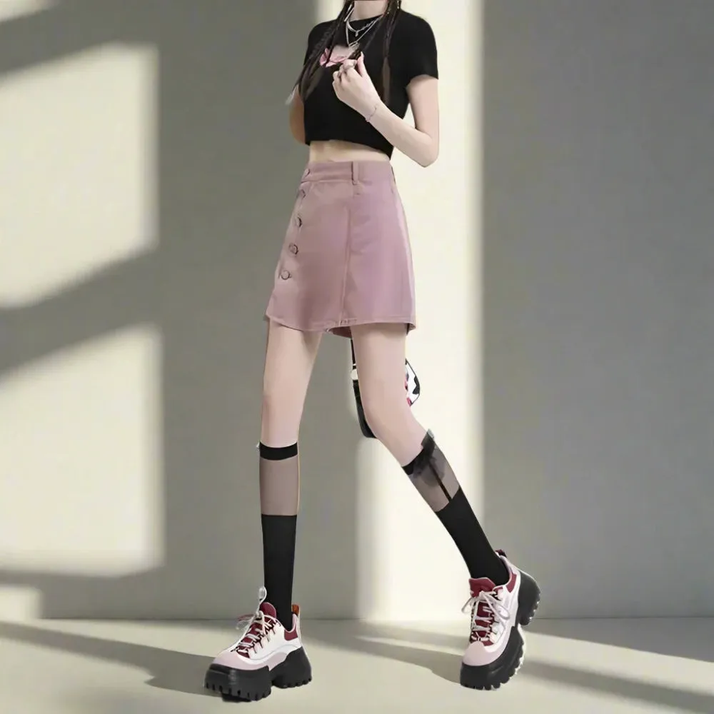 High Waist A-Line Mini Skirt – Cute Button Detail