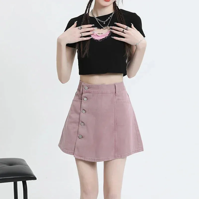 High Waist A-Line Mini Skirt – Cute Button Detail