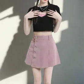 High Waist A-Line Mini Skirt – Cute Button Detail