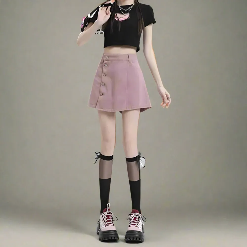 High Waist A-Line Mini Skirt – Cute Button Detail