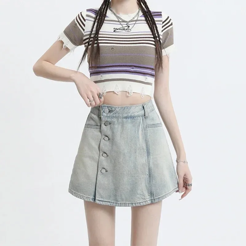 High Waist A-Line Mini Skirt – Cute Button Detail