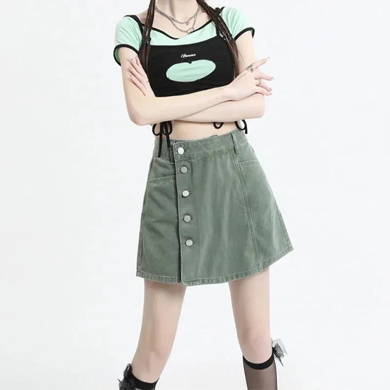 High Waist A-Line Mini Skirt – Cute Button Detail