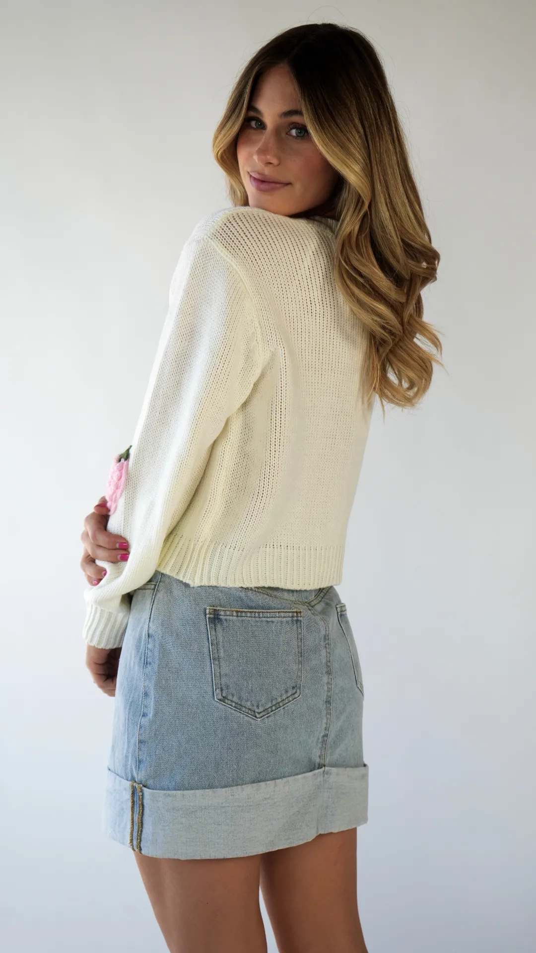 High Waisted Cuffed Denim Mini Skirt