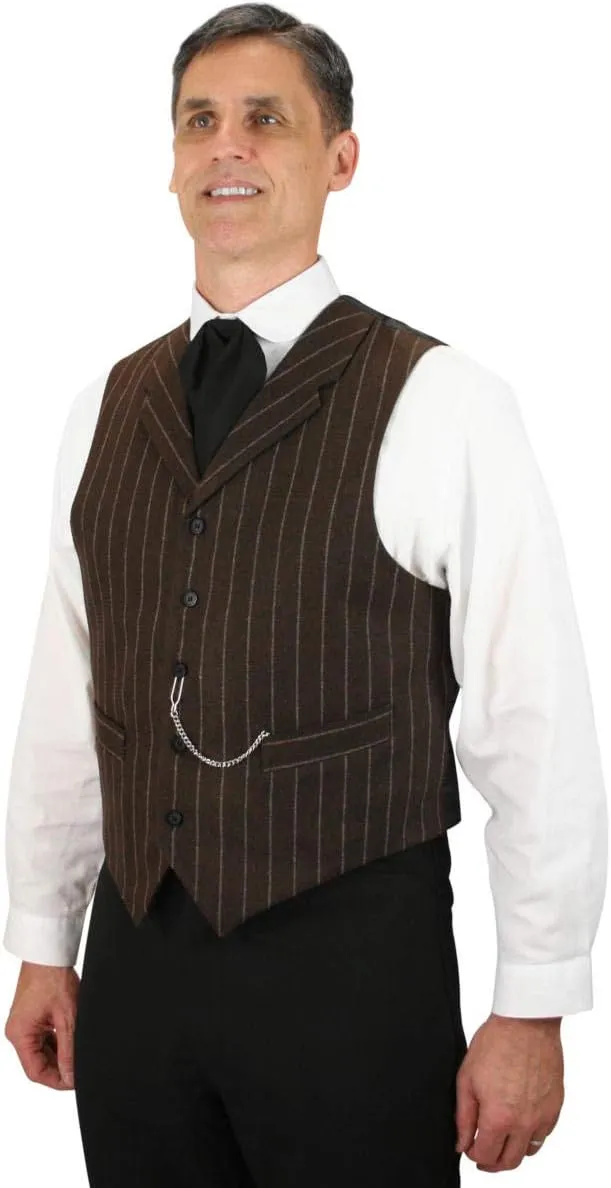 Historical Emporium Men's Wool Blend Pinstripe Formal Suit Vest, Victorian Edwardian Tuxedo Dress Bosworth Waistcoat