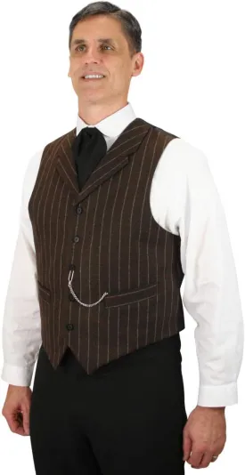 Historical Emporium Men's Wool Blend Pinstripe Formal Suit Vest, Victorian Edwardian Tuxedo Dress Bosworth Waistcoat