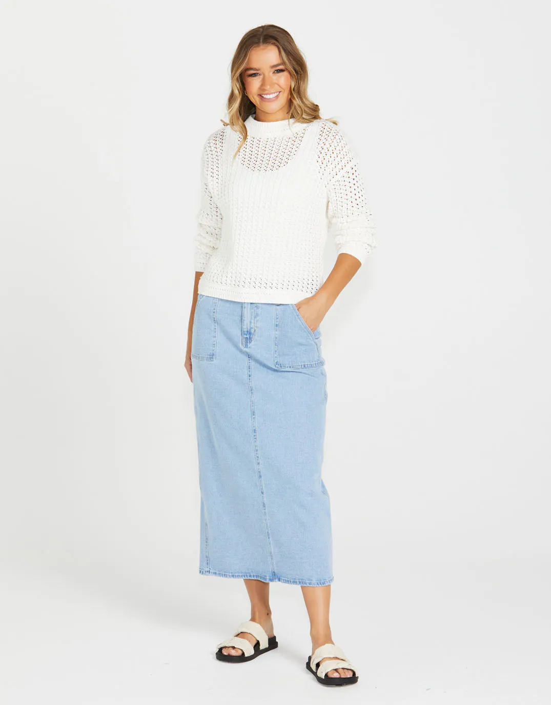 Isella Denim Midi Skirt - 92 Sandwash