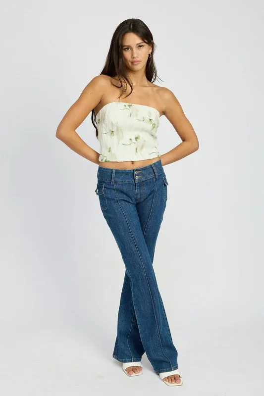 Ivory Floral Strapless Top