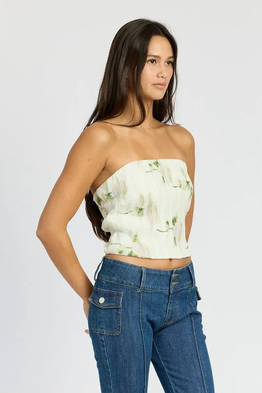 Ivory Floral Strapless Top
