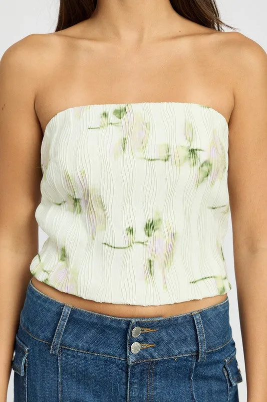 Ivory Floral Strapless Top