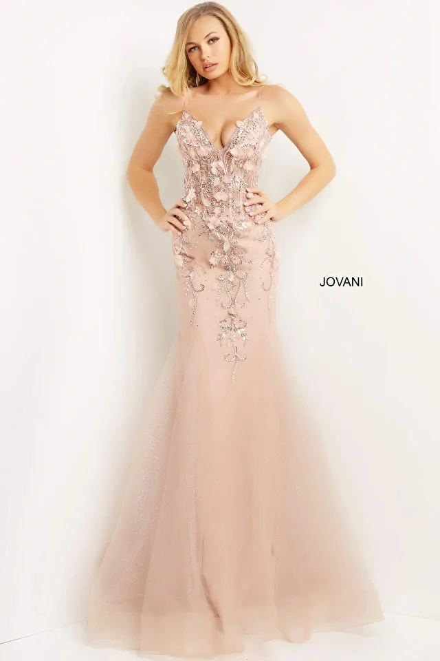Jovani 05839 Long Mermaid Prom Dress Pageant Gown Formal Dress Floral V Neck Formal Pageant Gown