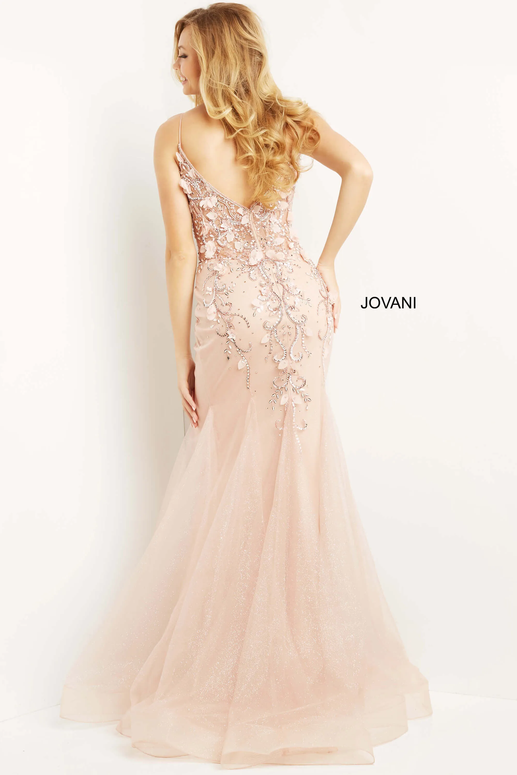 Jovani 05839 Long Mermaid Prom Dress Pageant Gown Formal Dress Floral V Neck Formal Pageant Gown