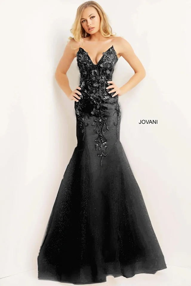 Jovani 05839 Long Mermaid Prom Dress Pageant Gown Formal Dress Floral V Neck Formal Pageant Gown