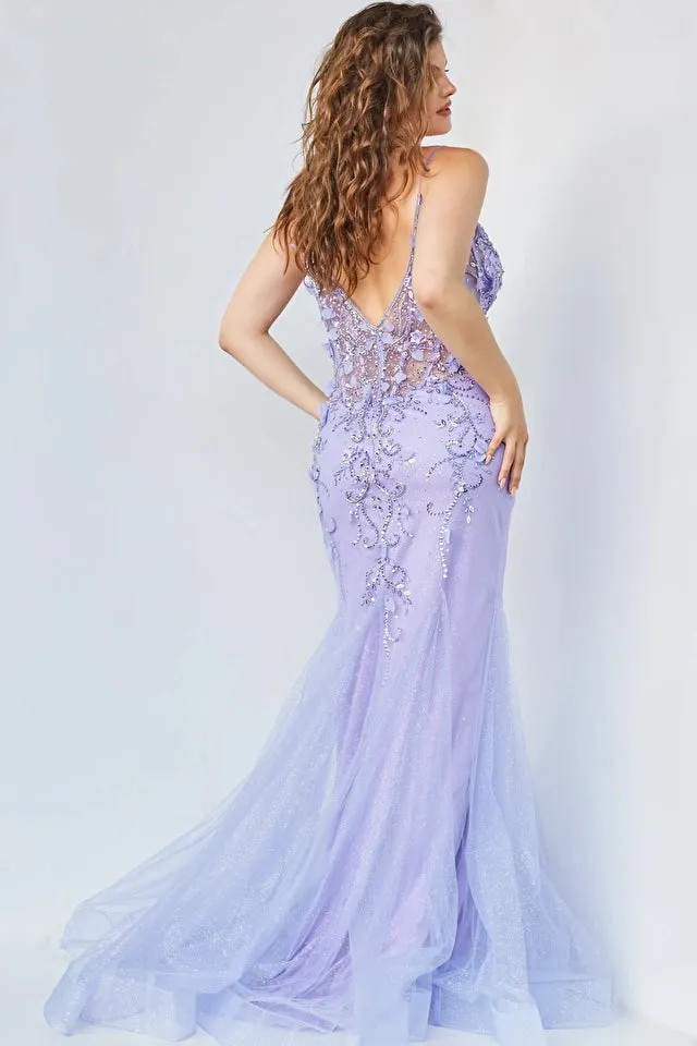 Jovani 05839 Long Mermaid Prom Dress Pageant Gown Formal Dress Floral V Neck Formal Pageant Gown
