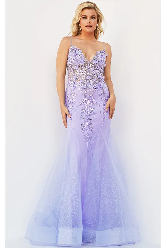 Jovani 05839 Long Mermaid Prom Dress Pageant Gown Formal Dress Floral V Neck Formal Pageant Gown