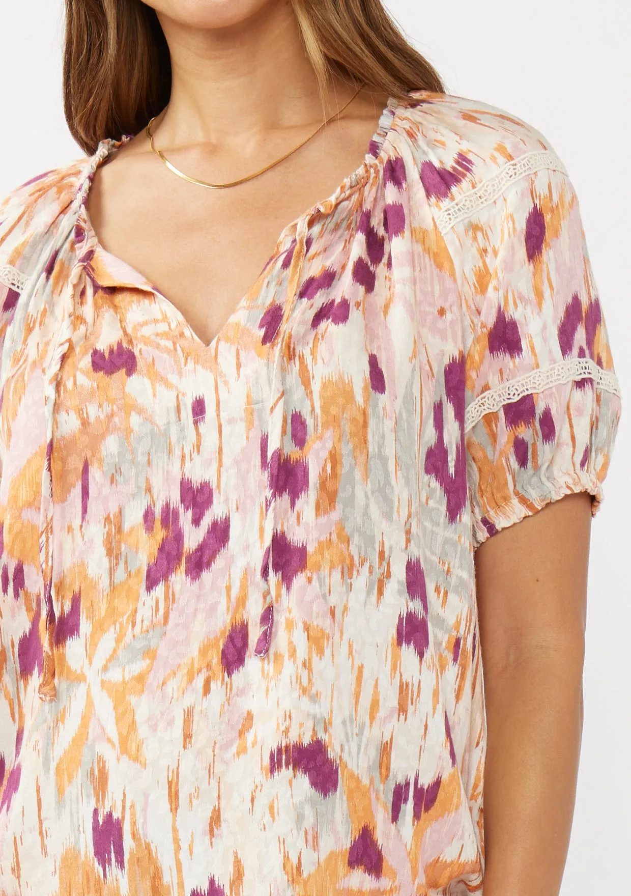 Lace-Trimmed V-Neck Top