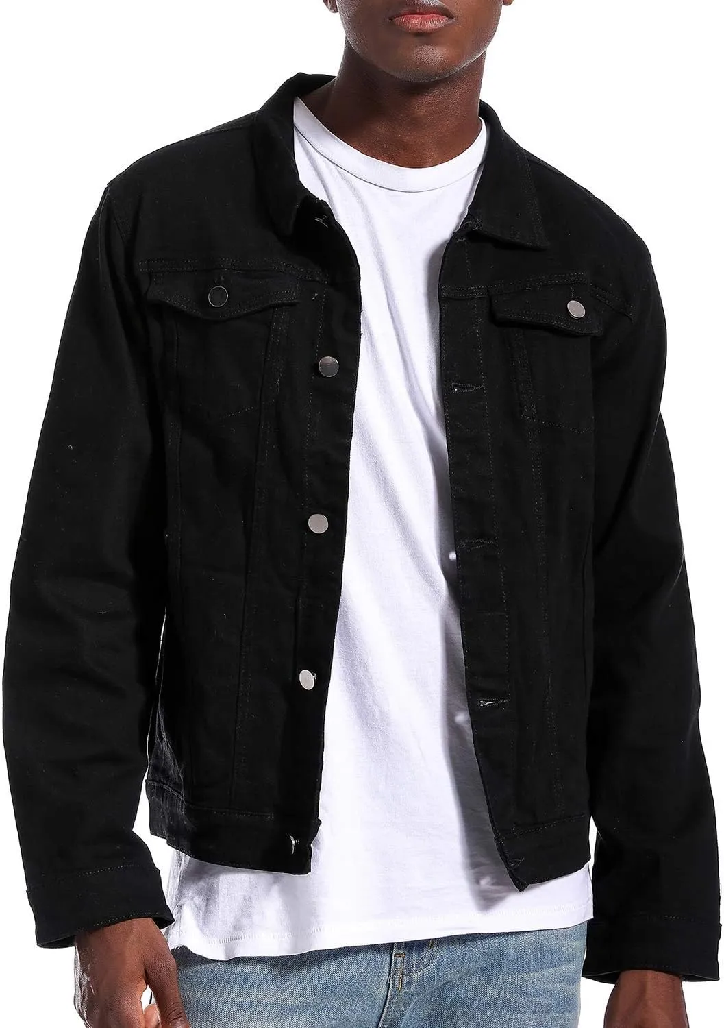 LAMKUKU Mens Denim Jacket Ripped Slim Jean Jacket Coat for Men
