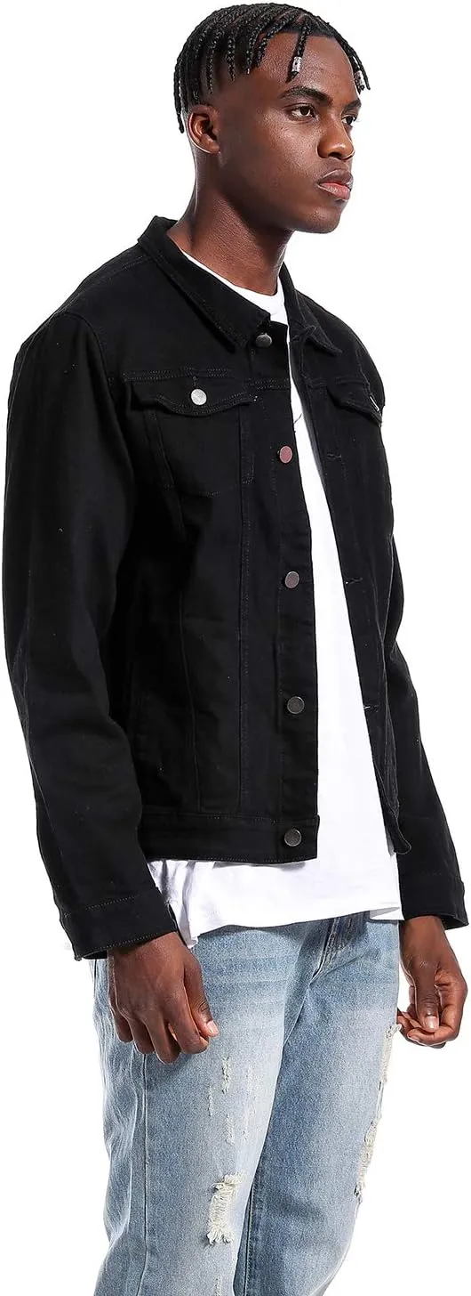 LAMKUKU Mens Denim Jacket Ripped Slim Jean Jacket Coat for Men