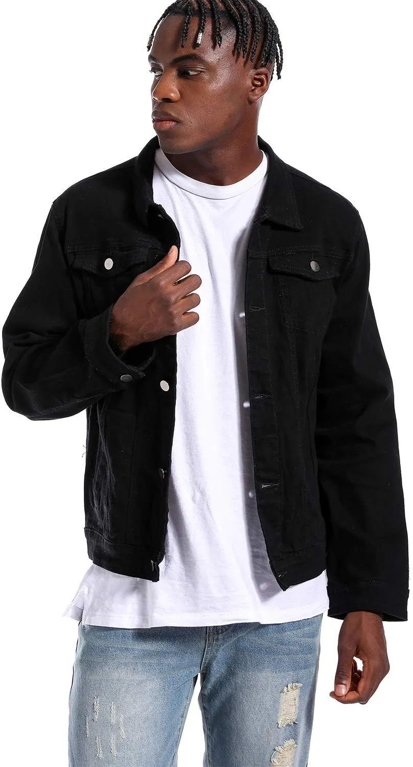 LAMKUKU Mens Denim Jacket Ripped Slim Jean Jacket Coat for Men