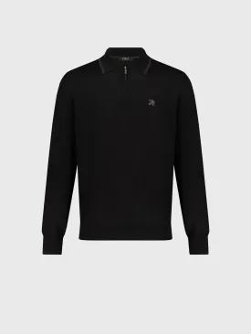 Long Sleeve Polo Shirt with Griffon Emblem Embroidery Black
