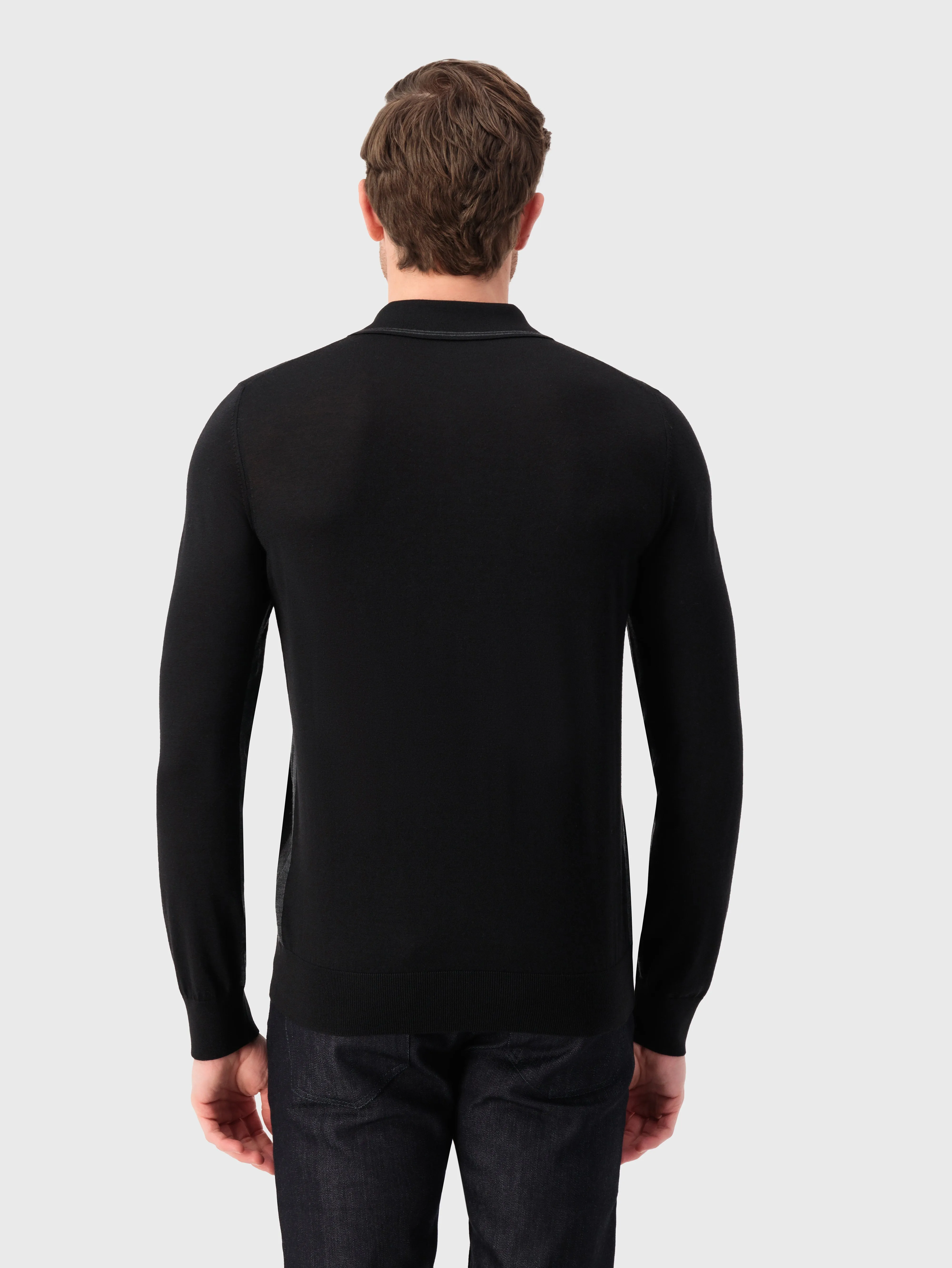 Long Sleeve Polo Shirt with Griffon Emblem Embroidery Black