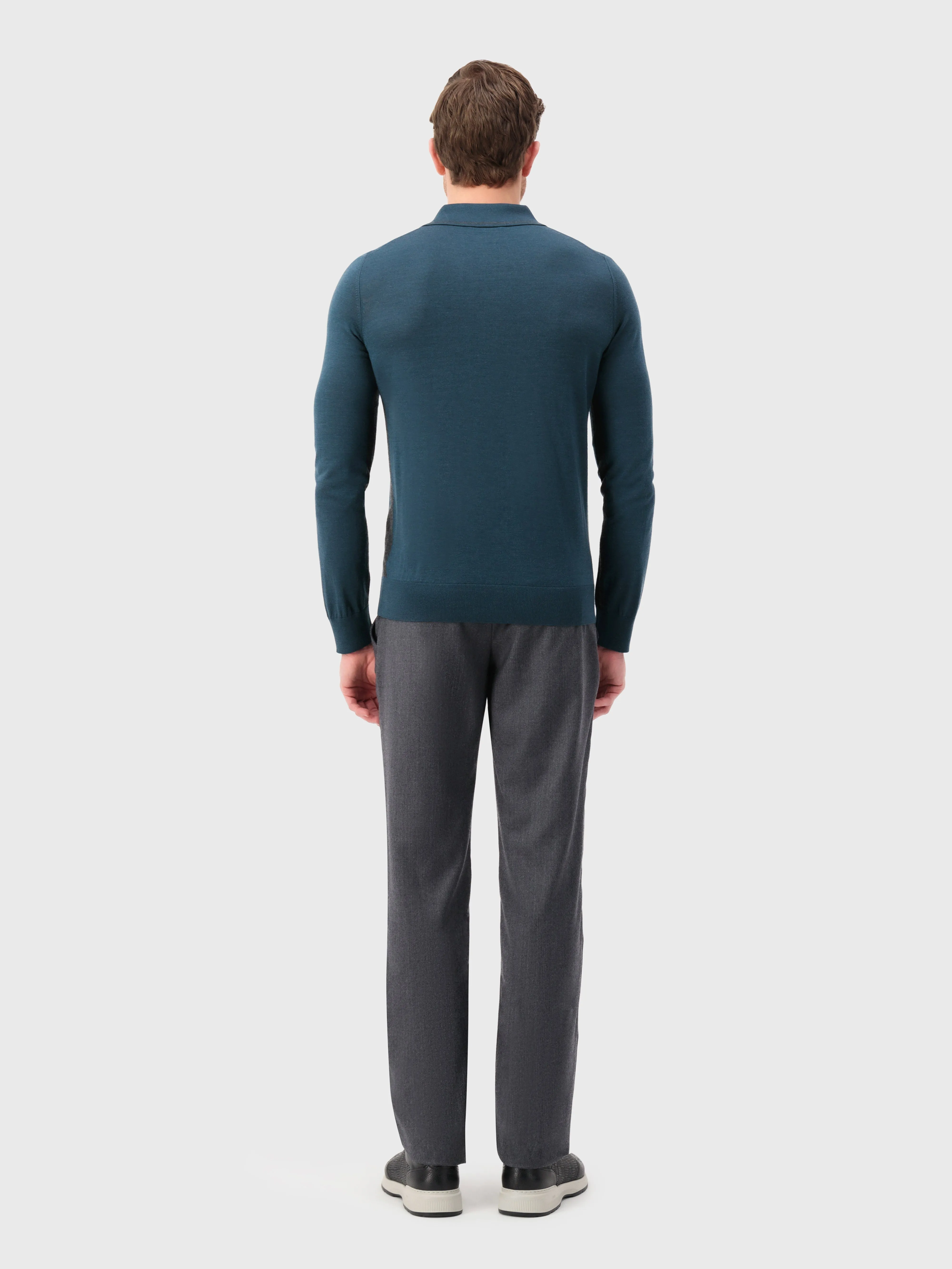 Long Sleeve Polo Shirt with Griffon Emblem Embroidery Dark Green