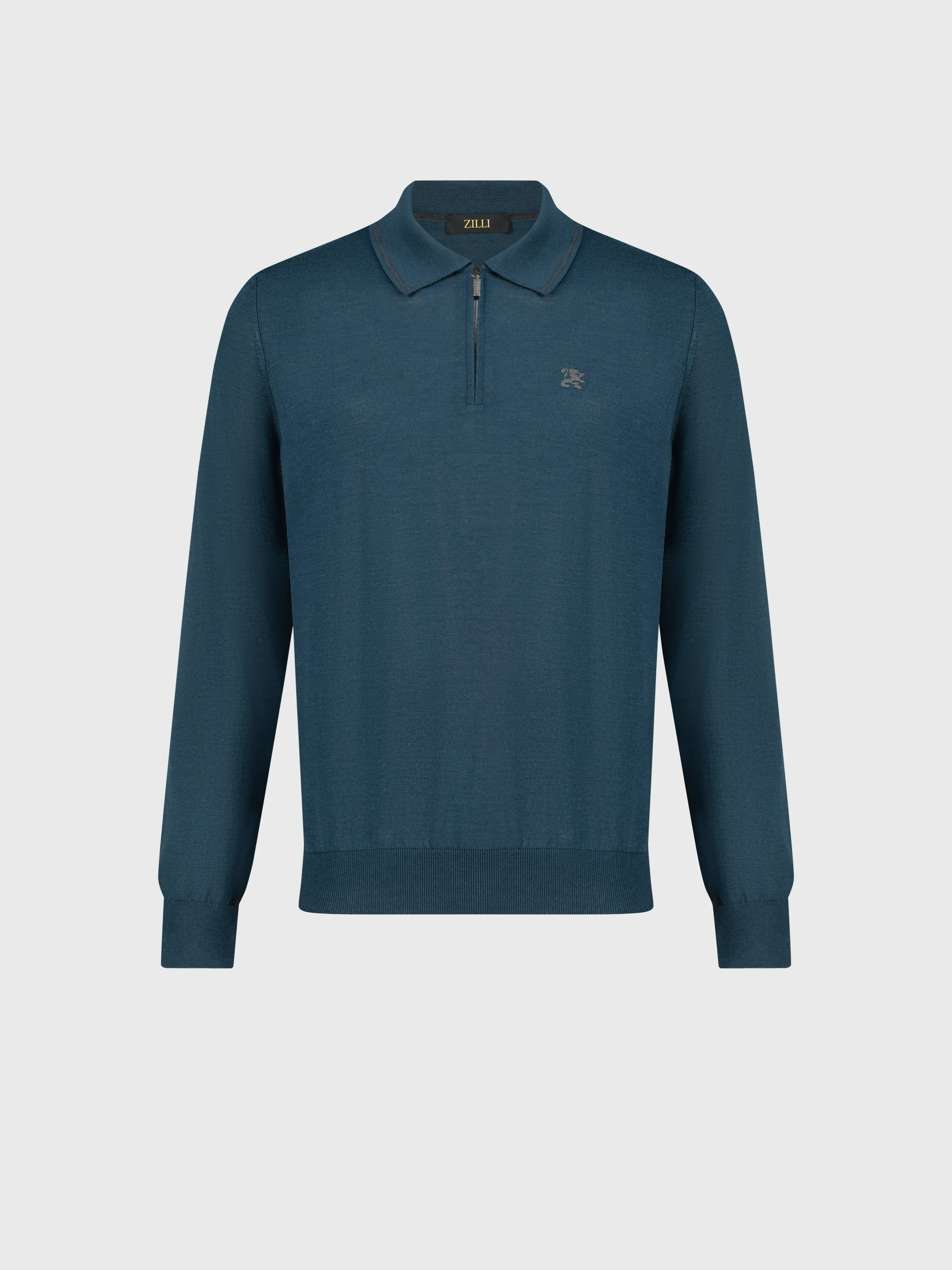 Long Sleeve Polo Shirt with Griffon Emblem Embroidery Dark Green